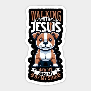 Jesus and dog - American Staffordshire Terrier Sticker